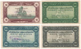 ~1920. 50K-500K "Vásárlási visszatérítés" (4xklf), kitöltött és kitöltetlen T:II-,III