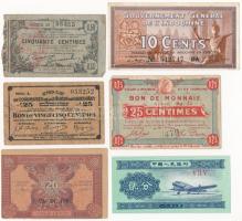 6db vegyes külföldi bankjegy tétel, közte Franciaország, Indokína, Kína T:I-III folt, az egyiken anyaghiány 6pcs of mixed foreign banknote lot, in it France, Indochina, China C:UNC-F spot, material error on one of them