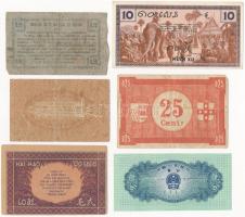 6db vegyes külföldi bankjegy tétel, közte Franciaország, Indokína, Kína T:I-III folt, az egyiken any...