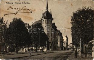 1908 Fribourg, Avenue de la Gare / street, tram (fa)