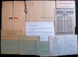 Meghívók, műsorfüzetek, az 1940-es évek végétől, munkakönyvek, igazolványok stb.