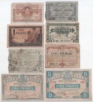 8db vegyes francia és algír bankjegy tétel T:III,III- folt, szakadás, anyaghiány 8pcs of mixed French and Algiers banknote lot C:F,VG spotted, tears, material error