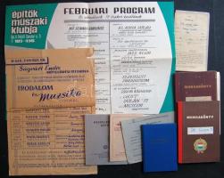 Meghívók, műsorfüzetek, az 1940-es évek végétől, munkakönyvek, igazolványok stb