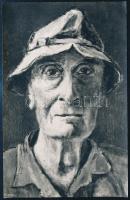 Udvardy Ignác (1877-1961) festőművész autográf dedikációja önarcképéről készült fotó hátoldalán, 14x9 cm