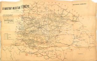 cca 1938 A magyar vasutak térképe, 1 : 900.000, Bp., Klösz Gy. és Fia, hajtva, szakadásokkal, foltokkal, 109x64 cm