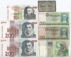 7db-os vegyes külföldi bankjegy tétel, közte Ausztria, Németország, Szlovákia, Szlovénia T:III,III- szakadás 7pcs of mixed foreign banknote lot, in it Austria, Germany, Slovakia, Slovenia C:F,VG tear