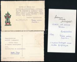 cca 1970 Csorda Róza Romana (1887-1974) vincés nővér kézzel díszített / rajzolt képeslapjai, rajtuk levelezéssel + borítékok, összesen 9 db