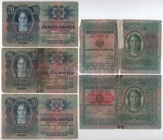 1912. 100K (2xklf) + 1913. 20K (3x) + 1915. 10K (4x) T:III-,IV közte ragasztott