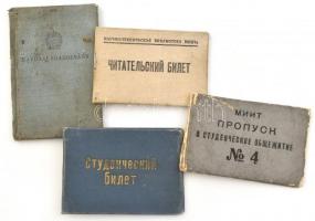 1956 Fényképes katonai igazolvány + 1976-1981 3 db szovjet könyvtári olvasójegy