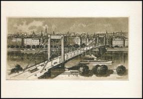 Vertel József (1922-1993): Budapest, Erzsébet híd. Rézkarc, papír, jelzett a karcon, 12x6,5 cm
