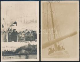 cca 1914-1918 Téli fagy a tengerészetnél, 2 db fotó, 13,5×8,5 cm