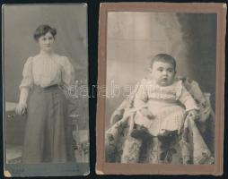 cca 1900 5 db kaményhátú fotó fiatalokról vegyes állapotban, benne Mai Manó, népviselet