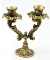 Kétágú réz gyertyatartó, m: 15 cm