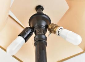 Nagyméretű, faragott fa állólámpa ernyővel, 2 db foglalattal, égőkkel, működik, kis kopásnyomokkal, ...