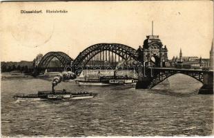 1913 Düsseldorf, Rheinbrücke / bridge, steamships (EK)