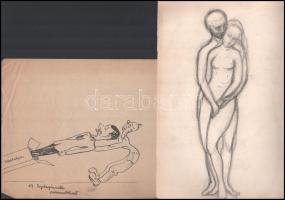 Vegyes grafikai tétel 17 db karikatúrák, tájképek stb. több kéztől