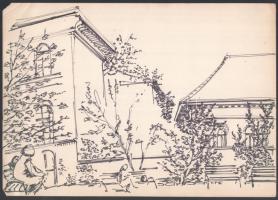 Vegyes grafikai tétel 17 db karikatúrák, tájképek stb. több kéztől