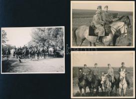II. világháborús lovas katonák, 3 db fotó, 8×12 cm