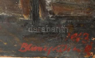 Olvashatatlan jelzéssel: Utcai építkezés, 1963. Olaj, farost, 60x34 cm