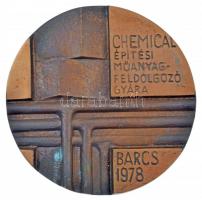 Csíkszentmihályi Róbert (1940-) 1978. Chemical Építési Műanyag-Feldolgozó Gyára Barcs Br emlékérem kissé sérült tokban (90mm) T:1-