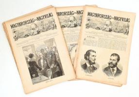 1879 Magyarország és a Nagyvilág c. képes hetilap töredékei, számos fametszetű illusztrációval, kb. 50 db