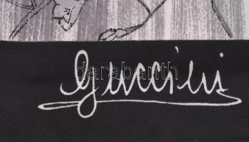 Guccini fekete szélű selyem sál, ezüst szín mintával 76x77 cm