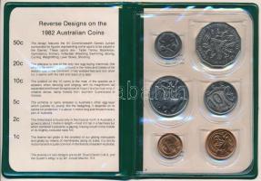 Ausztrália 1982. 1c-50c (6xklf) forgalmi szett zöld "XII Commonwealth Games Brisbane" műbőr tokban T:1 Australia 1982. 5 Cents - 50 Cents (6xklf) coin set in "XII Commonwealth Games Brisbane" green faux-leather case C:UNC