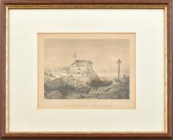 Ludwig Rohbock (1820-1883) - Johann Poppel (1807-1882): A tihanyi apátság / Abtei Tihany. Acélmetszet, papír, jelzett a metszeten. Paszpartuban, üvegezett fa keretben, 18x14 cm (külső méret: 32x26 cm)