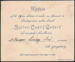 1896. április 29. Meghívó a millenniumi "Ballon-Captif Codard" első ünnepélyes felszállására, hajtott