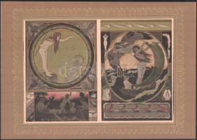William Wauer (1866-1962): A vizek allegóriája. Kromolitográfia, papír, jelzett a litográfián. Dekoratív (modern) kartonra kasírozva, kisebb sérüléssel, 31x21 cm