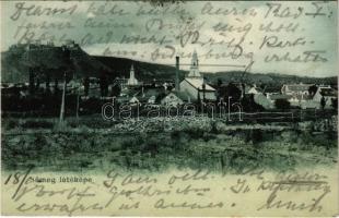 1905 Sümeg, látkép várral, gyárkémény. Horvát Gábor kiadása (EK)