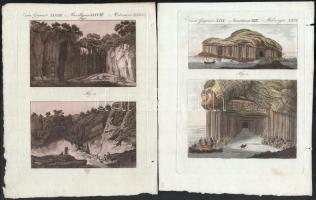 Jacob Xaver Schmuzer (1713-1775): Természeti jelenségek és képződmények, 4 db. Színezett rézmetszet, papír. Kissé sérült, foltos lapszélekkel, 22x17 cm