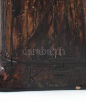 K.S. jelzéssel: Madonna, kerámia szobor, sérült, javított, m: 31 cm