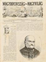 1876 Magyarország és a Nagyvilág c. képes hetilap (töredékes) számai, számos fametszetű illusztrációval, kb. 40 lap, régi félbőr mappában