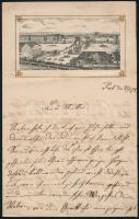 1872 Pest, német nyelvű levél a Lánchíd és a pesti oldal rézmetszetű képével díszített levélpapíron