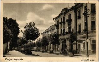 1940 Kaposvár, Virágos város, Kossuth utca, Húscsarnok, dohány és szivar üzlet