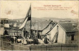 1918 Budapest XI. Sashegy, Rabata Pál tulajdonos nyári kirándulóhelye, vendéglő a Horvát nőhöz, Svábhegyi és Budakeszi út mentén, kert magyar zászlóval (r)