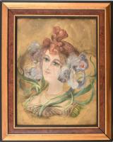Jelzés nélkül: Szecessziós női portré. Olaj, karton, keretben, 39,5x29,5 cm