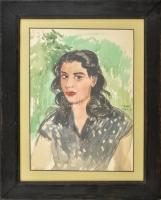 Élesdy István (1912-1987): Fiatal lány portréja. Akvarell, papír, jelzett. Paszpartuban, üvegezett fa keretben, 44x31,5 cm