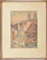 Gulyás F. jelzéssel: Pécs, 1930. Akvarell, karton. Paszpartuban, üvegezett keretben, 39x29 cm