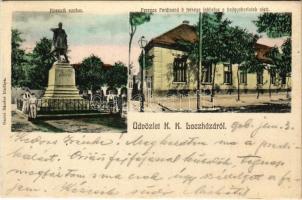 1906 Kiskunlacháza, Kossuth szobor, Ferenc Ferdinand ő felsége lakhelye a hadgyakorlatok alatt. Gazsó Sándor kiadása