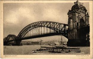 1914 Düsseldorf, Rheinbrücke / Rhine bridge, steamship (EK)