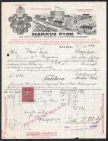 1929 Szeged, Markus Pick Salamifabrik fejléces számla, rajta a gyár látképével, illetékbélyeggel