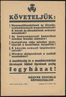 cca 1940 Magyar Szociális Népmozgalom röplapja, hajtott, kis szakadással