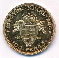 1938. 100P aranyozott Cu utánverete, kapszulában T:1- (PP) ujjlenyomat, patina, kis ph