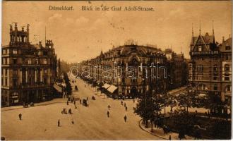 1913 Düsseldorf, Blick in die Graf Adolf-Strasse / street view, Hansa Hotel & Restaurant, Norddeutscher Lloyd (EK)