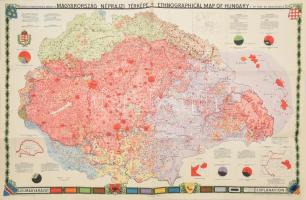 1927 Magyarország néprajzi térképe, 1:1 000 000, kiadja: M. Kir. Állami Térképészet, kis rajzszeg ütötte lyukakkal, 61×95 cm
