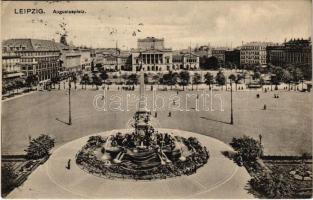 1914 Leipzig, Augustusplatz, Neues Theater, Mendebrunnen / square, fountain, theatre, tram (EK)