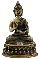 Réz Buddha szobor, jelzett, m: 15 cm
