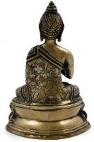 Réz Buddha szobor, jelzett, m: 15 cm